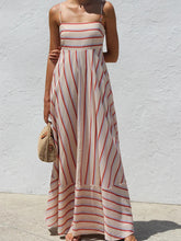 LIZAKOSHT - Elegant Sleeveless Off Shoulder Pleat Party Dress Summer New Lady High Waist Swing Maxi Dress Casual Stripe Printed Halter Dress