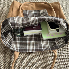 LIZAKOSHT - Autumn and Winter Woolen Plaid Shoulder Bag Double Sided Use Handbag Large Capacity Tote Bags For Women