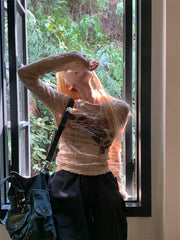 LIZAKOSHT - Letter Spring Auturm Vintage T Shirt Women Long Sleeve Crop Tops Y2k Print Tshirts American Retro Tee Tops Outfits