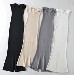 LIZAKOSHT - Women Back Slit Off Shoulder Midi Long Tube top Package Hips Party Robe Sexy Bow Chest Knitted Strapless Dress
