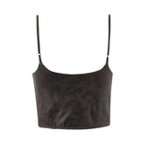 LIZAKOSHT - Sexy Brown Patchwork Wood ears Bra Corset Camis Women Cross Lacing up Bandage Bow Front Crop Top Camisoles Bra Tank Vest