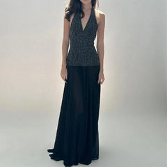 LIZAKOSHT  -  Bandage Halter Dress Women Dot Print Low-Neck Backless Elegant Sexy Skinny Vacation Summer Trend Beach Party Vestidos