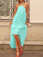 LIZAKOSHT - Fashion Backless Elegant Sexy Dress, Women Summer Loungewear Sleeveless Party Dress, Halter Solid Patchwork Sweet Ladies Dress