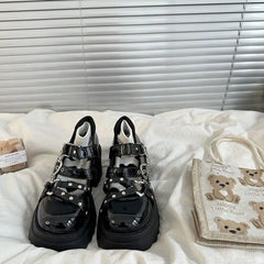 LIZAKOSHT - Sweet Thick Soled Lolita Shoes Women Retro Versatile British Style Chain Versatile Leather Shoes Japanese Girl Loli Single Shoes