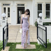 LIZAKOSHT - Printed Camisole Dress for Women Resort-style Butterfly Print Dress with Ruffled Hem