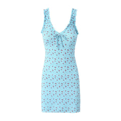 LIZAKOSHT - New French Retro Small Lace Floral Print V-neck Sleeveless Mesh Casual Dress