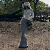 LIZAKOSHT - Women high waist Long Full Folded Knit Maxi Skirt