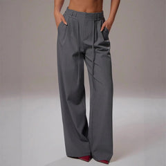 LIZAKOSHT - Wide Leg Pants for Women Spring European American Style Office Wear Casual Trousers with Draping Effect