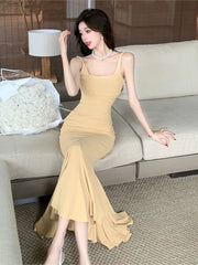 LIZAKOSHT - Summer New Style Design Sense Elegant dress French Style Slip Drss Tight Waist Fishtail Hip Long Dress