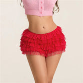 LIZAKOSHT - Y2K Women Lace Bloomers Ruffle Shorts Layered Pumpkin Pants Lolita Cute Pettipants Sexy Coquette Boyshorts Micro Bottoms