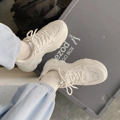 LIZAKOSHT - Summer Woman Flats New Beige Breathable Soft Bottom Heightened Thick Bottom Casual Sports Shoes Womens Shoes