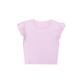 LIZAKOSHT - Y2K Woman 2025 Shirts Tops Ruffles Sleeve Cropped T-Shirts Summer Knitted Y2K Top Fashion Tight New Ladies Tops And Blouses