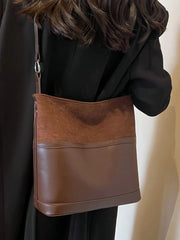 LIZAKOSHT - Retro Contrasting Color Bucket Bag for Women New Autumn Winter Large Capacity Commuting Underarm Shoulder Bags