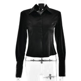 LIZAKOSHT - Autumn New Solid Color Buttons Shirt Women Lapel Collar Slim Long Sleeve Top Elegant Office Minimalist Casual Outfit