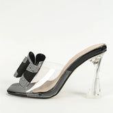 LIZAKOSHT - Shiny Bowknot Designer Slide Sandals Women Summer Sexy Open Toe Party Slippers Elegant Dress Thin High Heel Pumps Zapatos Mujer