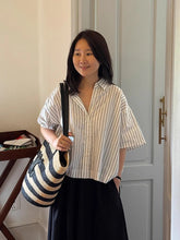 LIZAKOSHT  -  SuperAen Summer New Vintage Stripes Contrasting Colors Loose Shirts for Women Turn-down Collar Fashion Casual Short Thin Shirts