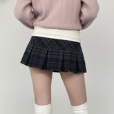 LIZAKOSHT - Waistband Contrast-Color Patchwork Plaid Skirt Sweet Casual Women's Low-Waist Mini Skirt Preppy Style Korean Skirts New