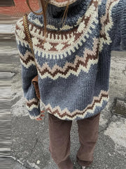 LIZAKOSHT - Printed Knitted Pullover Sweater Women Turtleneck Long Sleeves Loose Sweaters All-match Early Spring New Ladies Knitwear