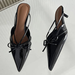 LIZAKOSHT  -  New Brand Sandals Women Sexy Pointed Toe High Heels Shallow Bow Slingback Dress Shoes Low Heel Mules Pumps Women Slipper