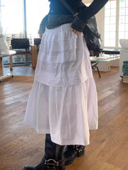 LIZAKOSHT - Y2k Aesthetic White Simple Pleated Skirts Women Vintage Summer Long Skirt Harajuku Streetwear Gothic Faldas Largas Mujer 2024