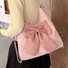 LIZAKOSHT - Pink Bow Womens Shoulder Bag Korean Style Fashion Large Capacity Sweet Backpack Cute Exquisite Elegant New Female Tote Bag