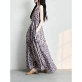 LIZAKOSHT - Elegant Summer Cotton Maxi Dress Women's Clothing Printed Artistic Holiday Style Off-Shoulder Gown Sweet A-Line Skirt