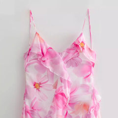 LIZAKOSHT - Europe and The United States in The Summer of 2025, The New Flounced Flower Print Suspender Dress Backless Sexy Long Skirt.