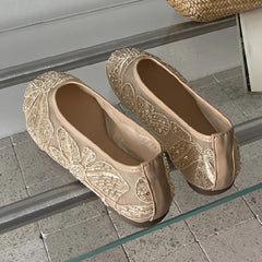 LIZAKOSHT - BIG Size 43 Sequin Fabric Breathable Mesh Flat Heels Women Shoes Fashion Elegant Cozy Mary Jane Ballet Sandals