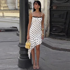 LIZAKOSHT - Summer Women Sexy Hem Fashion Dress Female Polka Dot Lace Patchwork Square Neck Slim Fit Party Holiday Casual Vestidos