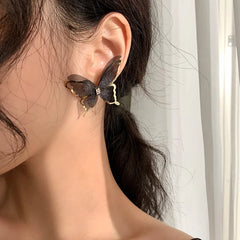 LIZAKOSHT Fashion Design Crystal Chiffon Butterfly Earring Gauze Wing For Women Girls High Grade Insect Shaped Stud Ear Jewelry Party Gift