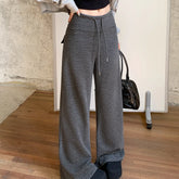 LIZAKOSHT - Harajuku Striped Women Pants Fall Winter Loose Casual Streetwear Wide Leg Trouser Female Retro Lace Up Straight High Waist Pants