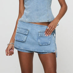 LIZAKOSHT  -  Women Summer Denim Skorts Casual Drawstring Mini Jeans Skirt for Beach Vacation Club Streetwear Y2K Aesthetic Clothes