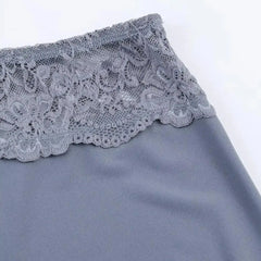 LIZAKOSHT - 3 colors Retro Spliced Lace Low Waist Knitted Midi Long Skirt Spring Summer Women A-lined Skirts Femme Grayblue Black Brown