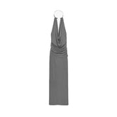 LIZAKOSHT  -  Jewelry Hanging Neck Long Dress Woman Solid Color Sleeveless Slim Backless Maxi Robes Sexy Fashion Women's New Vacation Dresses
