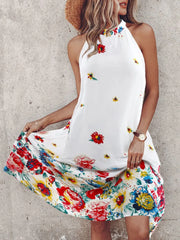 LIZAKOSHT - Halter Simple Fashion Loungewear Dress, Women Summer Sleeveless Patchwork Party Dress, Sweet Printing Elegant Ladies Dress