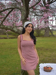 LIZAKOSHT - Fashion Plaid Slip Short Dress For Women Square Collar Sleeveless Lace Hip Package Vestidos 2025 Summer Chic Lady Casual Dresses