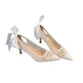LIZAKOSHT - 2026 Spring New High Heels Women's Pointed Fine Heels Mesh Bag Heels Bow Women's Shoes