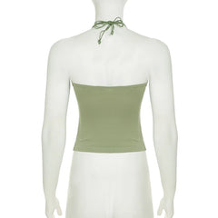 LIZAKOSHT  -  Halter Beads Vacation Camisoles Designed Lace-up Casual Vest Spring Summer Beach Party Sexy Backless Slim Fit Tank Tops