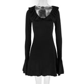 LIZAKOSHT - Spring Autumn Deep V Neck Flare Sleeve A-line Mini Dress New Fashion Slimming Chic Birthday Party Lady Night Out Vestidos