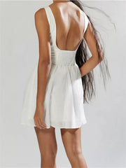 LIZAKOSHT - Women Dress Sleeveless Round Neck Backless Solid A-line Dress Summer Party High Waist Streetwear Female Vestidos