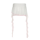 LIZAKOSHT - Tie-flower A-line Tiered Skirt with Shorts Y2K Aesthetic Ruffle Tassel Layered Mini Skirts Cute Bottom Fairycore Outfit