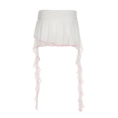 LIZAKOSHT - Tie-flower A-line Tiered Skirt with Shorts Y2K Aesthetic Ruffle Tassel Layered Mini Skirts Cute Bottom Fairycore Outfit