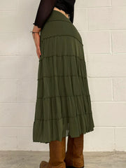 LIZAKOSHT - Vintage Patchwork Mesh A-Line Skirt Casual Solid Low-Waisted Maxi Skirts Women Autumn Spring Fashion Streetwear