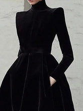 LIZAKOSHT  -  Womens Evening Dresses High Neck Midi Dress New Black Long Sleeves Elegant Party Dress for Female Casual Gathering