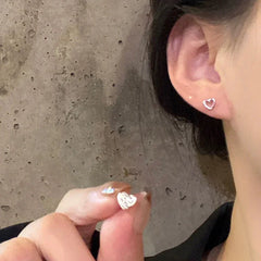 LIZAKOSHT - Punk Zircon Heart Earrings Women Irregular Hollowed Ear Studs Love Minimalist Earring Sweet Girls Jewelry Accessories