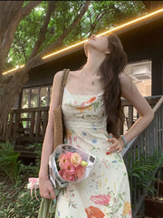 LIZAKOSHT  -  Women Boho Strap Dress Summer Sexy Backless Sleeveless Long Dress French Vintage Elegant Printed Evening Party Long Dresses