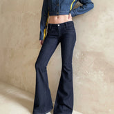 LIZAKOSHT - Dark Blue Low-Rise Slim-Fit Flare Jean Y2k Aesthetic 2000s Denim Trousers Chic Sexy Pant Casual Outfit Grunge Fairycore