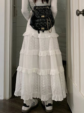 Lizakosht Solid Crochet Lace Skirt Womens White Skirt Vintage Spring Summer High Waisted High Low Ruched Ruffle Long Skirt rok