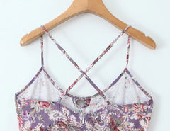 LIZAKOSHT - Holiday Purple Paisley Floral Print Sling Dress Women Bow O neck Cross bandage Back Zipper Low Waist Swing Dresses Vestidos Robe
