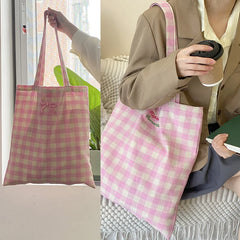 LIZAKOSHT - Women'S Canvas Plaid Printed Shoulder Bag Daily Commute Bag Large Capacity Supermarket Shopping Bag